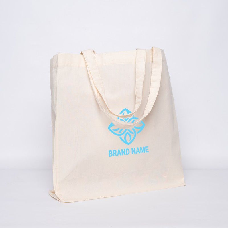 Customized Personalized reusable cotton bag 38x10x42 CM | COTTON SHOPPING BAG | SCREEN PRINTING ON ONE SIDE IN ONE COLOUR